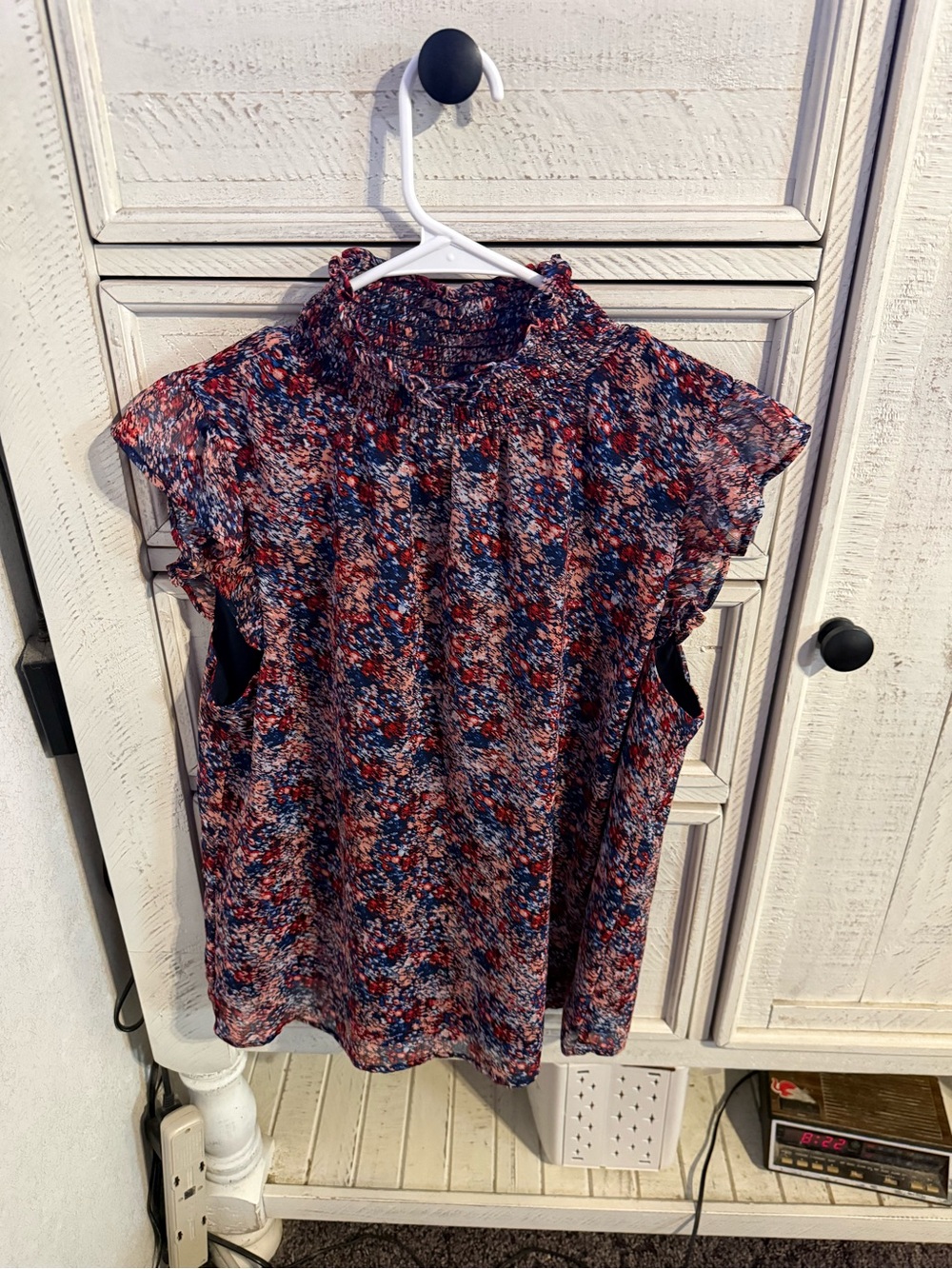 Banana Republic Floral Smocked Neck Sleeveless Blouse - Navy & Red